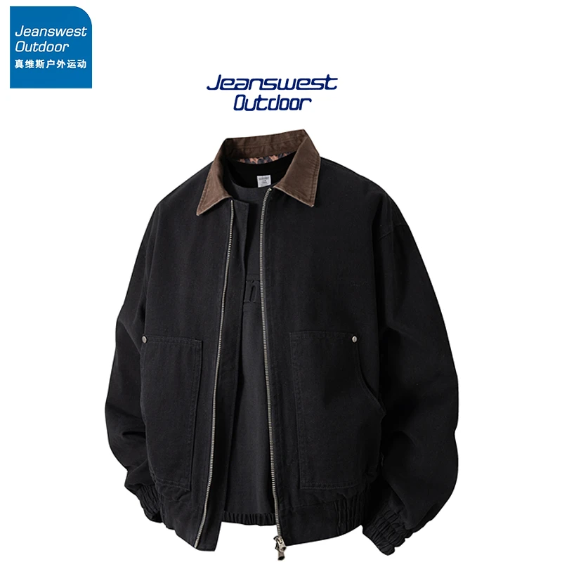 真维斯户外运动外套男士翻领美式茄克休闲宽松大码春秋季新款夹克