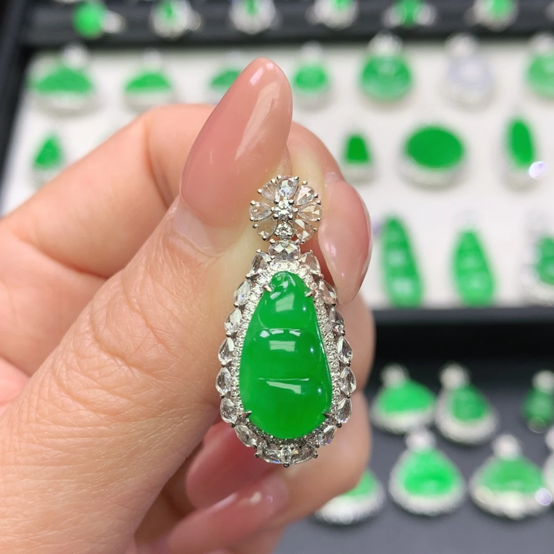 翡翠18K金镶嵌吊坠(不含链)