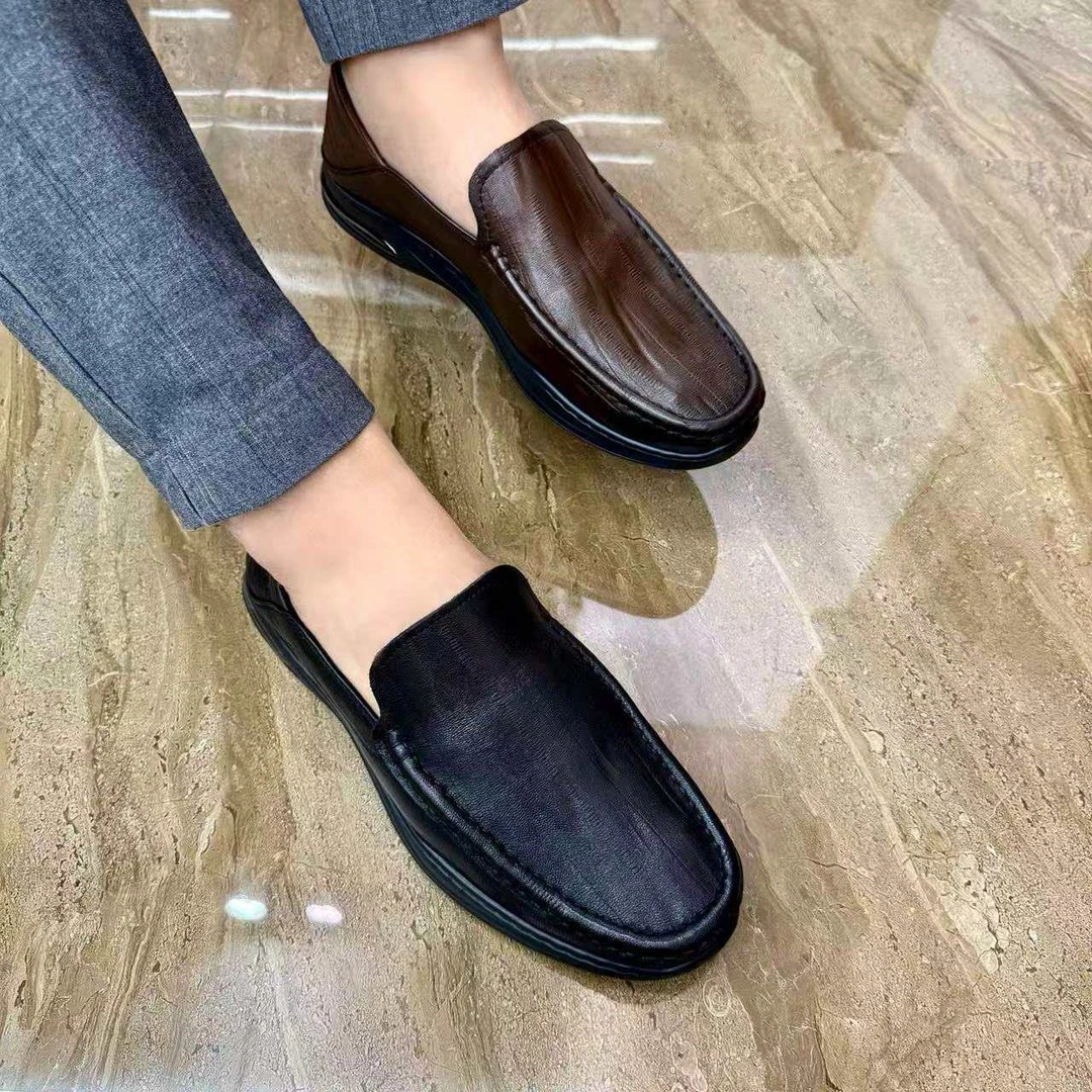 广州无胶环保一脚蹬休闲豆豆鞋男商场同款透气百搭牛皮商务皮鞋