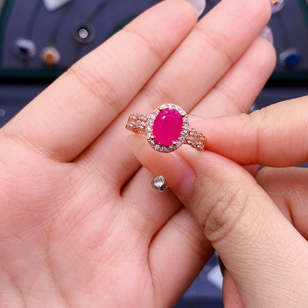 红宝石戒指银S925镶嵌