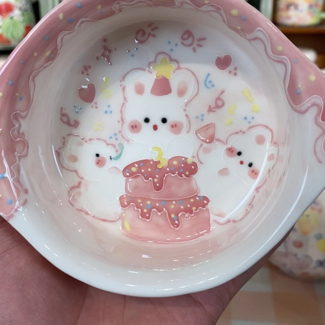 瓷片蛋糕兔子米饭碗微瑕