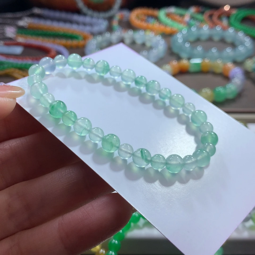 翡翠未镶嵌手链玻璃飘金丝绿卡5-6