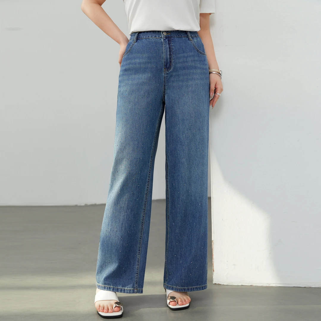 【时髦烫钻牛仔裤】纤莉秀大码女装洋气休闲显瘦牛仔裤QK0012