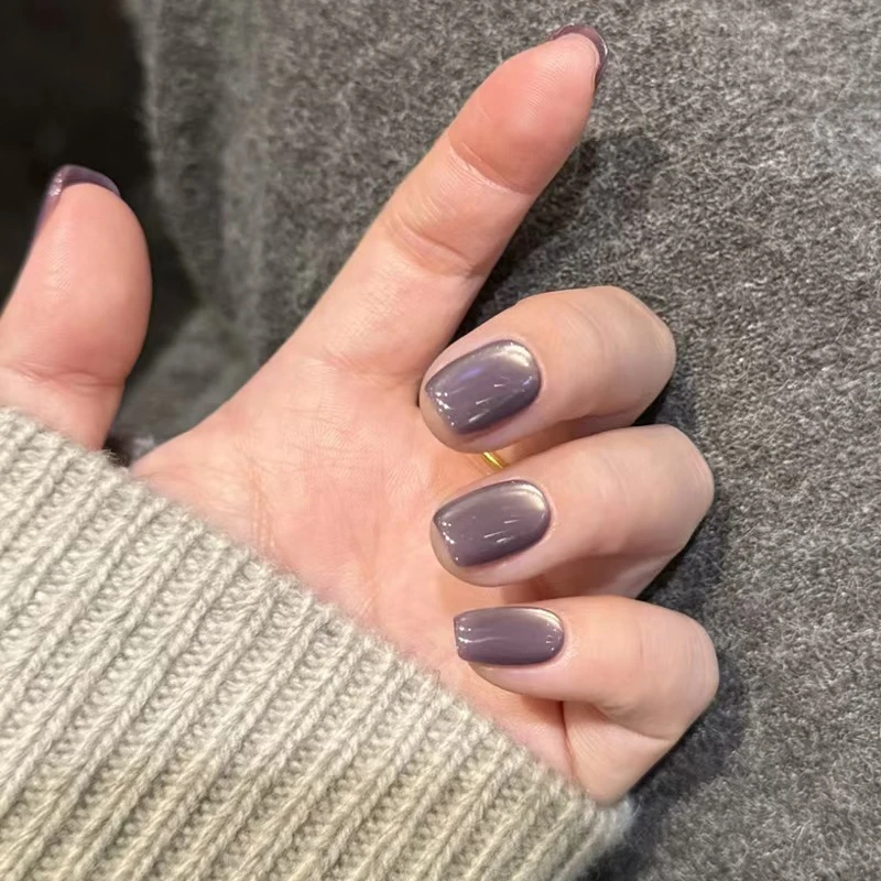 小清新简约灰紫色猫眼暗系短款甜美气质美甲贴片成品可拆卸美甲片
