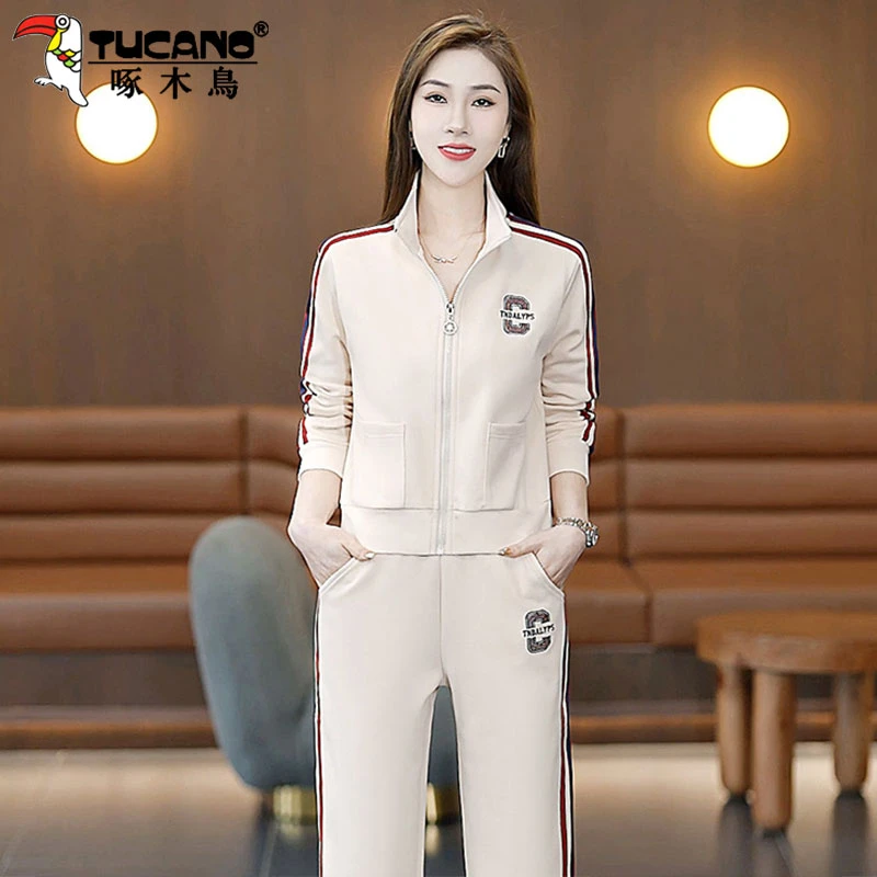 【官方】啄木鸟休闲运动套装2025春秋季时尚休闲装卫衣外套两件套