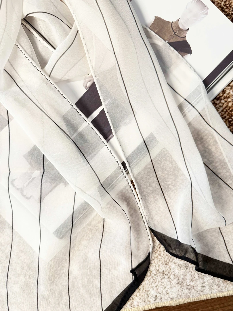 2025高级感雪纺长条飘带腰带装饰百搭黑白条手工缝制多用丝巾SJ11