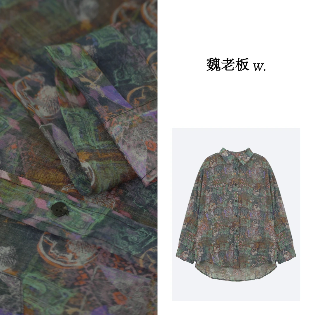 W.Diva【怀真】苎麻洋气复古品质风花色长袖衬衫老钱风51S131506