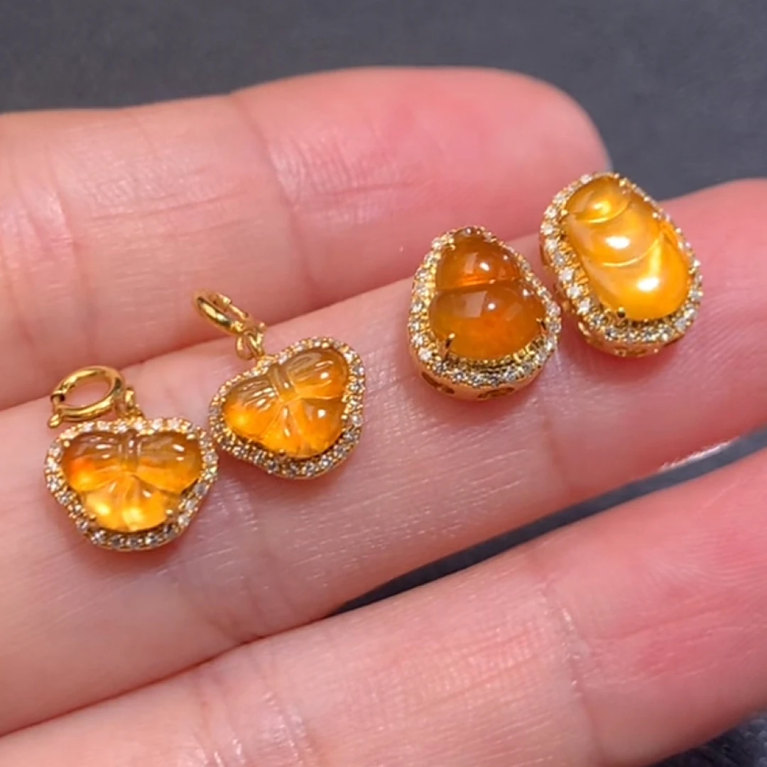 天然缅甸翡翠A货18k金镶嵌小精品四件-小佳