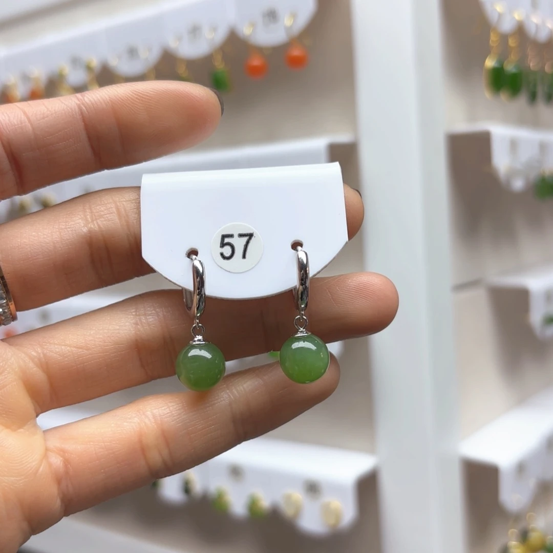 和田玉耳饰银S925镶嵌2