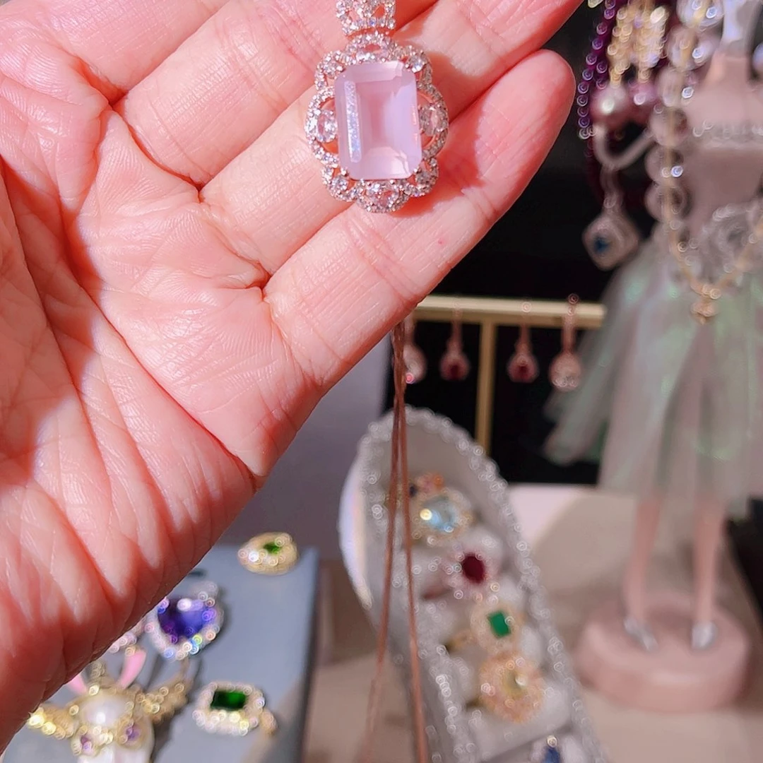 水晶颈饰银S925镶嵌项链