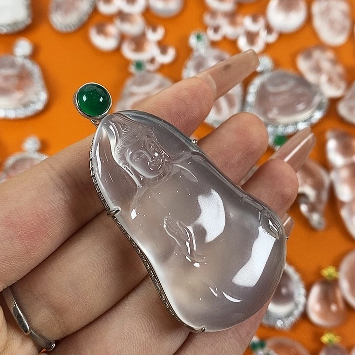 石英质玉银S925镀金镶嵌颈饰