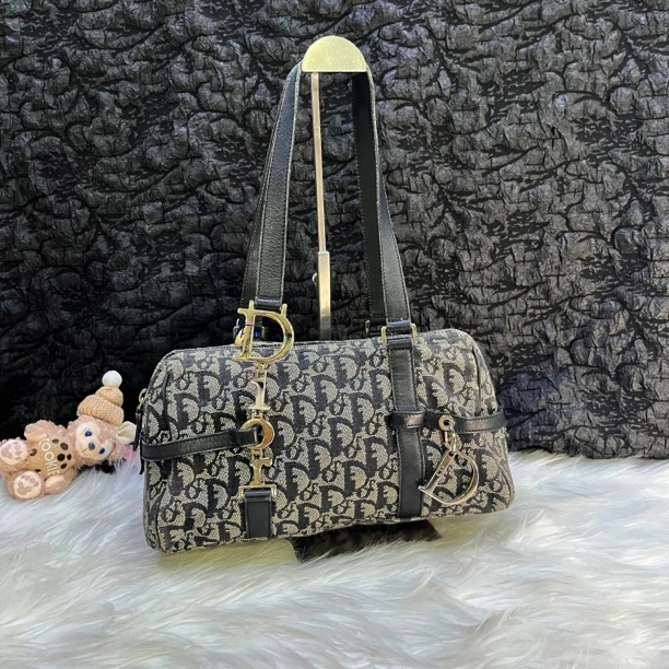 95新 DIOR/迪奥 蓝色老花波士顿手提包