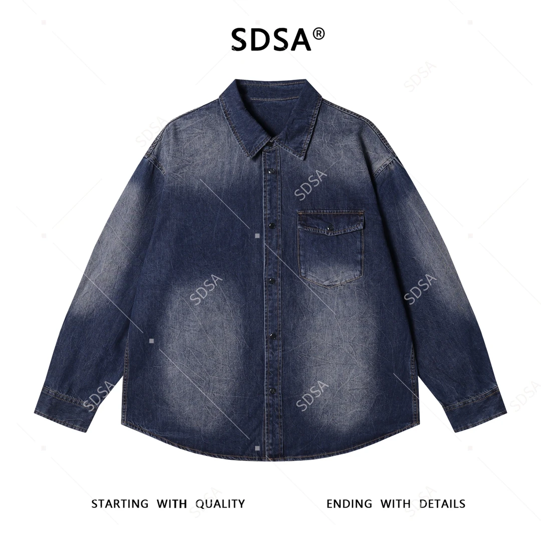SDSA男士秋冬新款痞帅男装休闲牛仔衬衫时尚宽松翻领长袖渐变外套