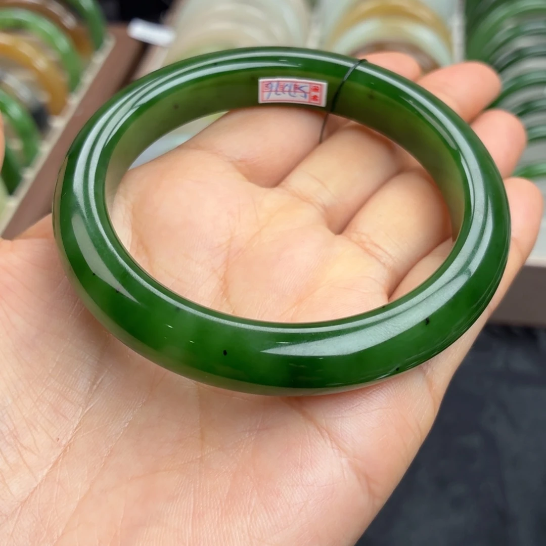 和田玉未镶嵌手镯推荐！碧玉高脂粉辣阳绿59圈