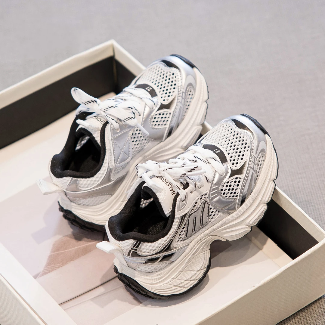 新款秋季童鞋男童透气网面运动鞋女童老爹鞋儿童跑步鞋小童小男孩