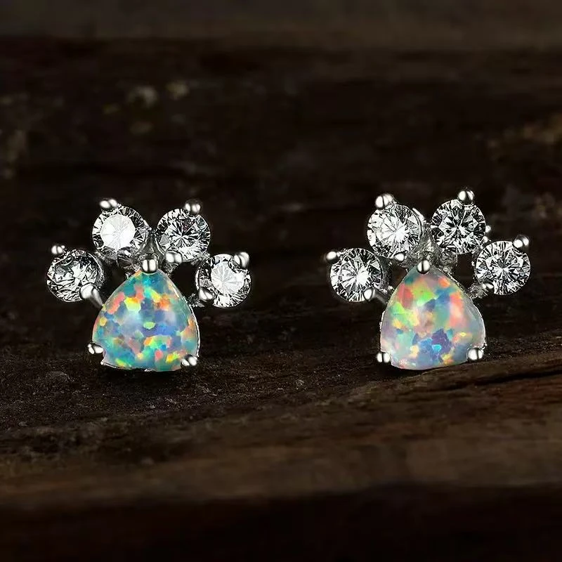 9372【原创欧泊opal系列·可爱熊】设计师款澳宝耳饰