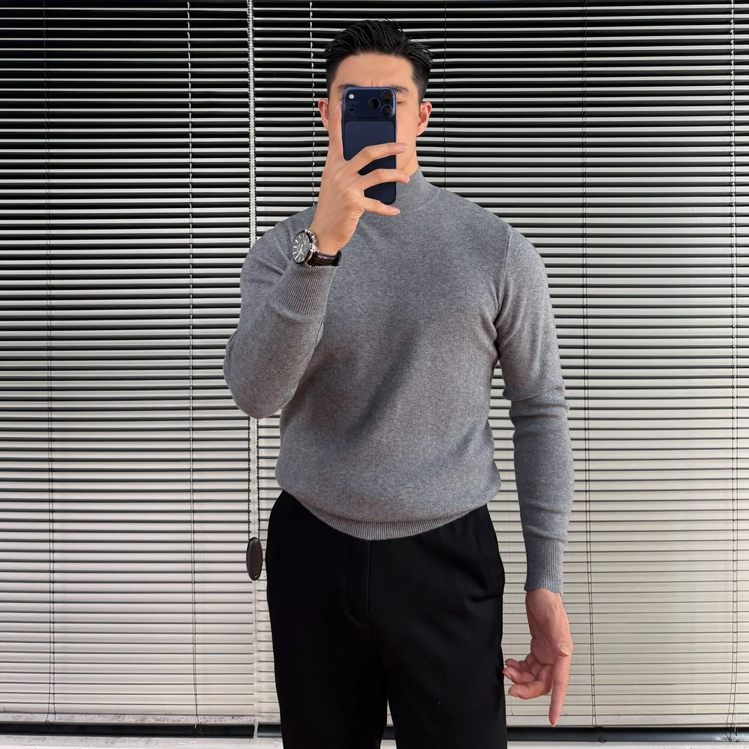 薄款毛衣内搭男装半高领针织衫纯色冬季毛衣针织衫百搭长袖男士
