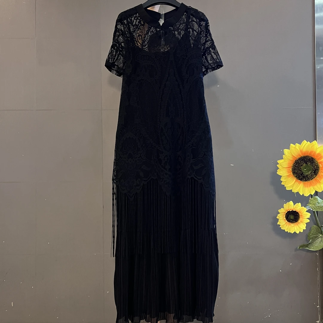 法式赫本风蕾丝流苏吊带裙气质显瘦中长款两件套