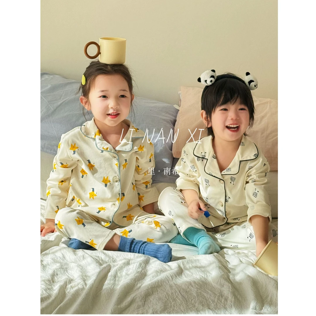 A类男女童家居服套装2025春秋新款儿童宝宝卡通纯棉休闲睡衣睡裤