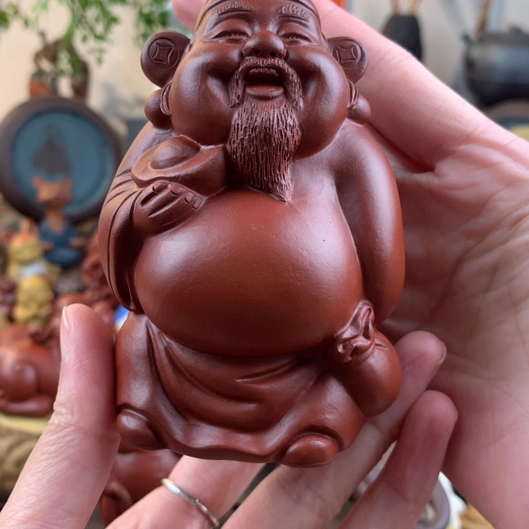 紫砂茶宠?****大财神朱泥大红袍高度约10cm左右