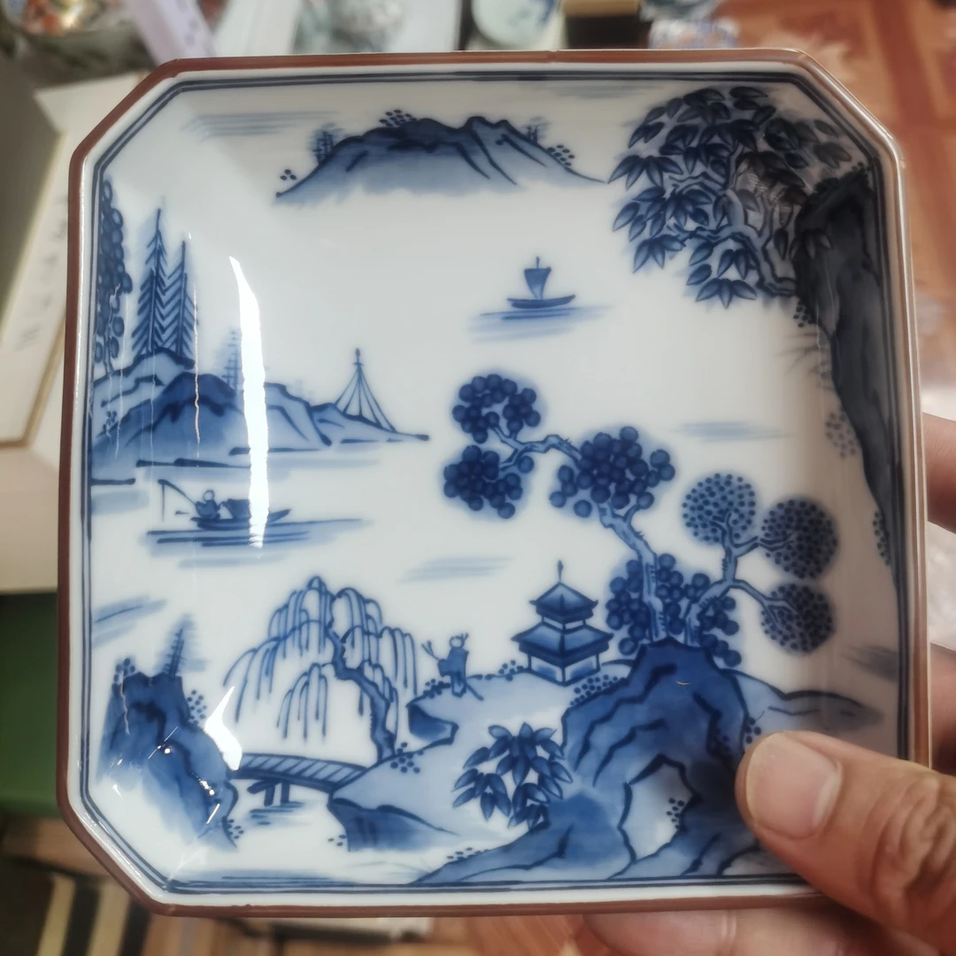 青花彩绘日式四方盘家用小吃碟14.5cm