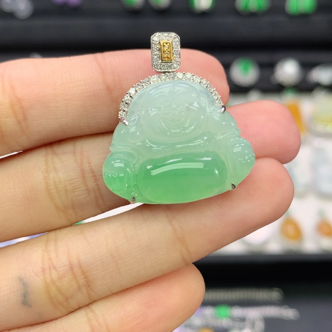 翡翠18K金镶嵌吊坠(不含链)