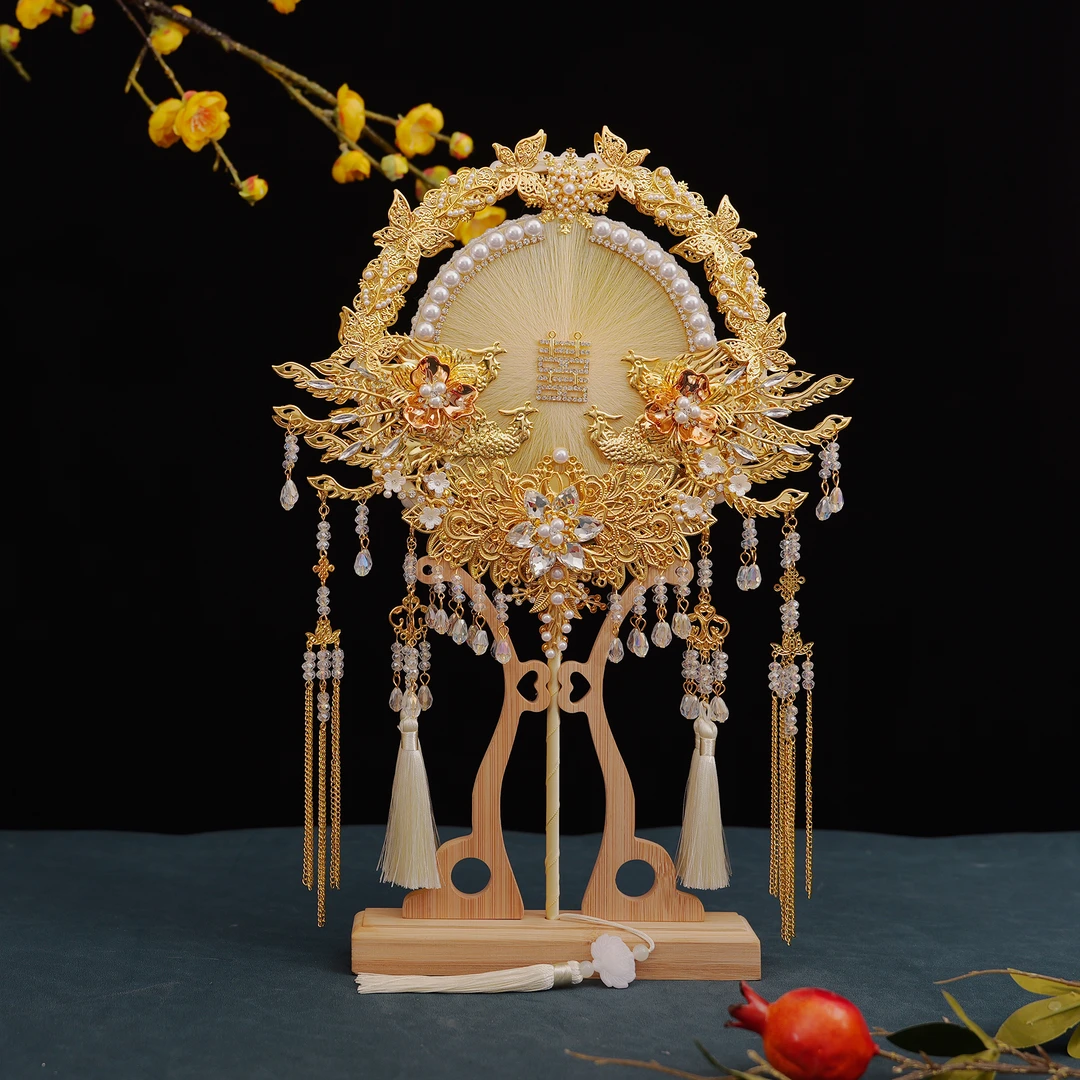 倾鹊非遗中式新娘蚕丝团扇diy材料包结婚礼物喜扇工艺手捧花摆件