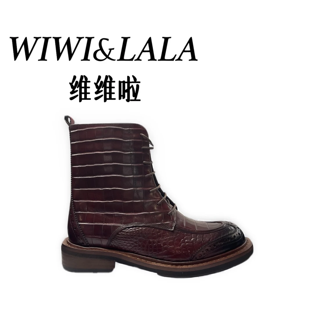 福利不t退不换【维维啦】冬石头纹牛皮短靴绒里95-742不包邮运费10