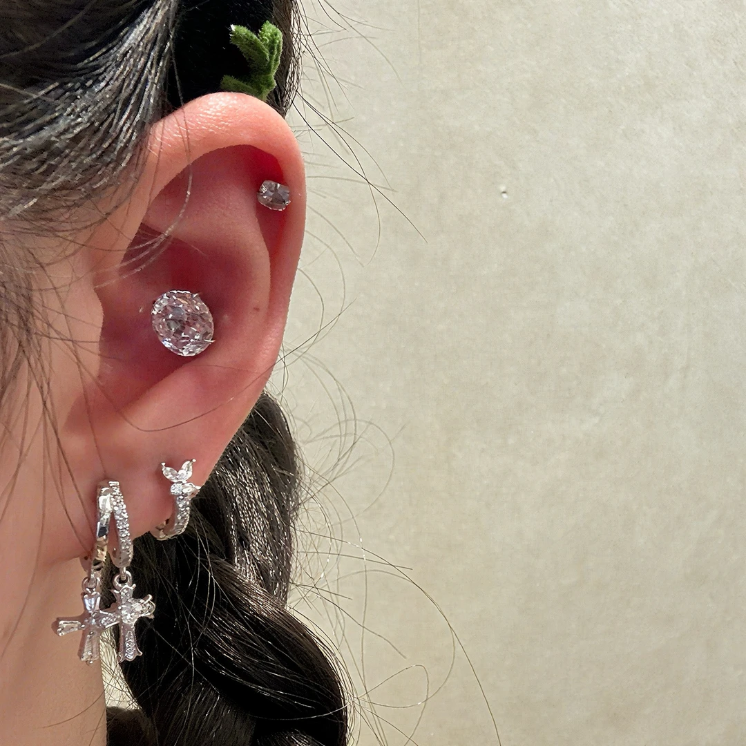 合金耳饰 Q157双十字耳圈直针耳圈耳垂简单男女通用个性潮流耳扣