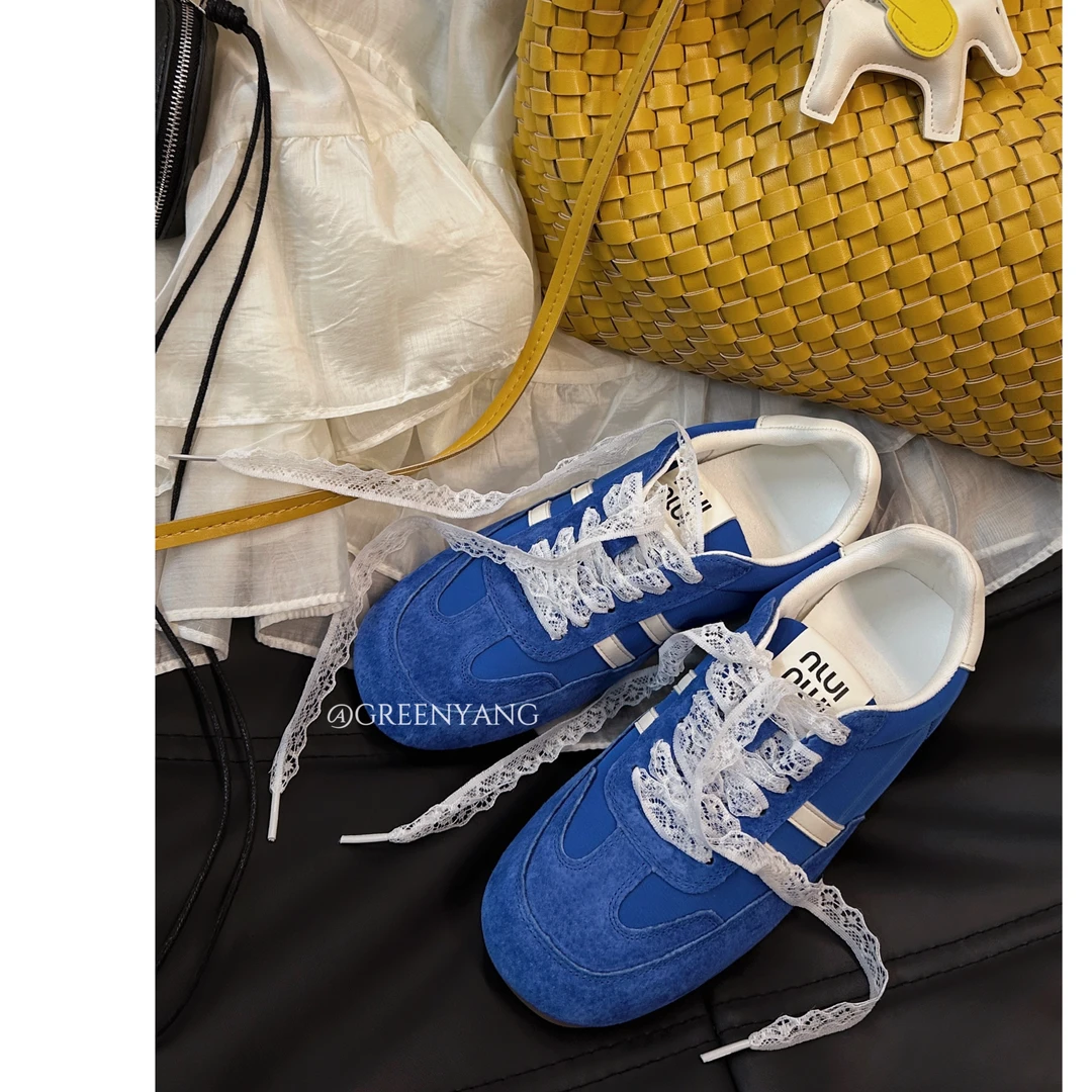 老羊家~韩版复古蕾丝厚底德训鞋女2025年春夏软底运动休闲鞋单鞋