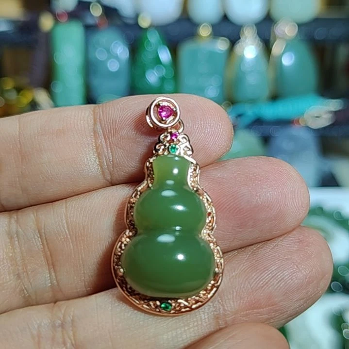 和田玉银S925镶嵌挂件