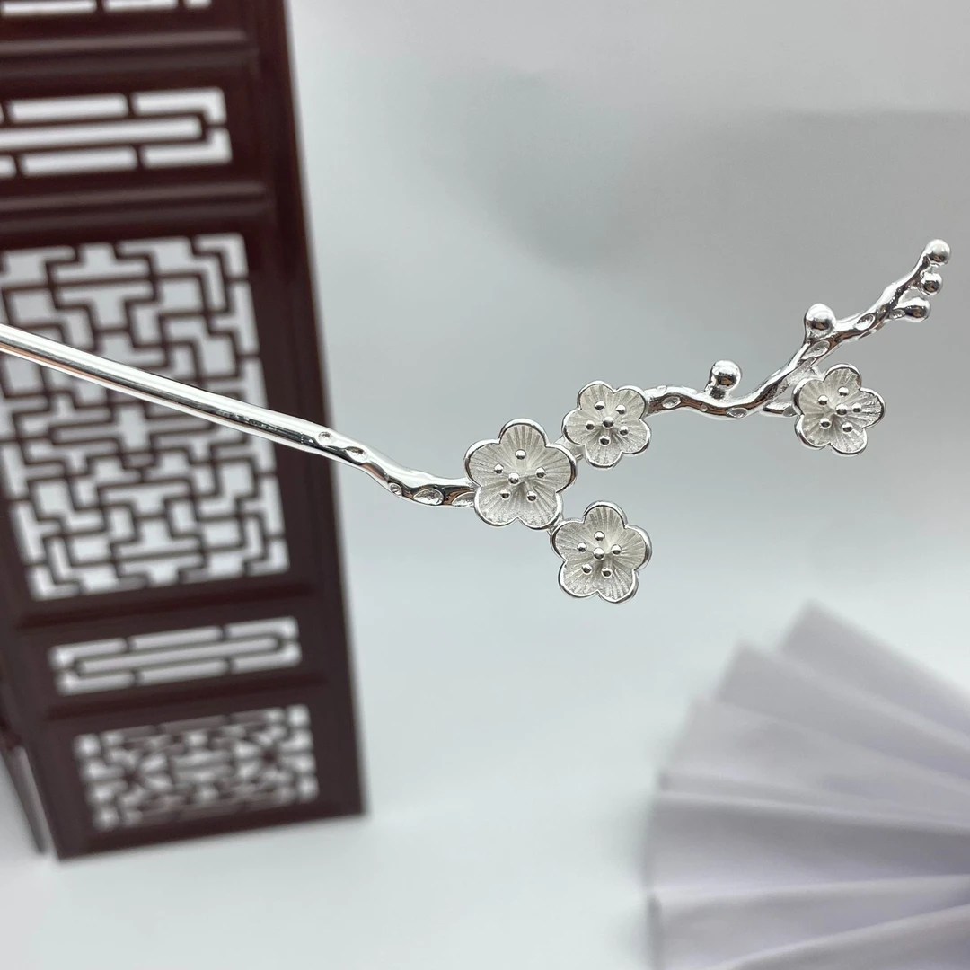 足银银制品 【傲梅簪】足银纯手工新中式气质经典国风素款发簪