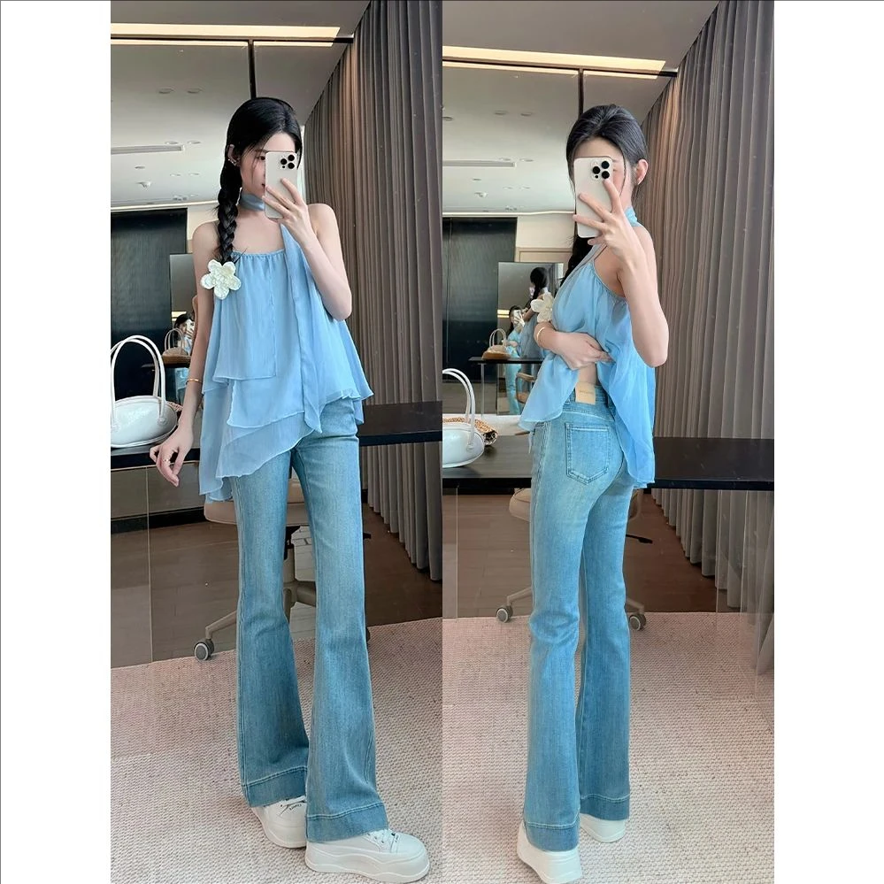 【漫画腿】高腰弹力显瘦微喇叭牛仔裤女新款宽松百搭显高拖地长裤子