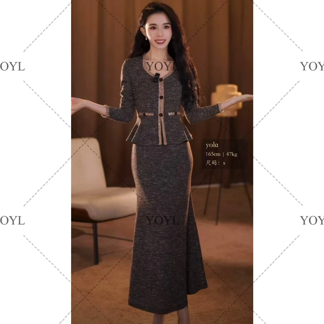【yola】絮语秋冬新款高级法式气质显瘦假两件鱼尾连衣裙-YL20423