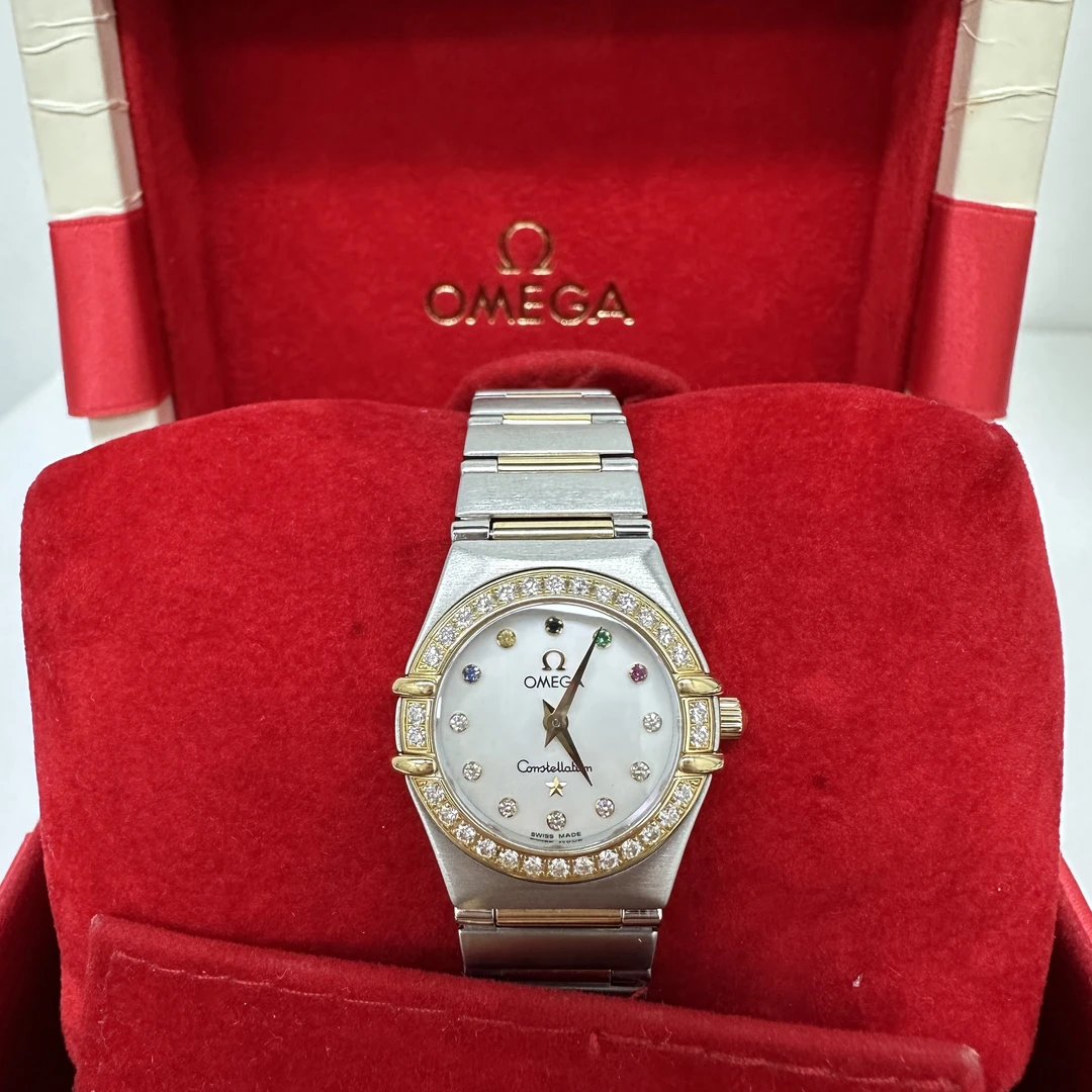 99新 Omega/欧米茄 石英/18k黄金/奥运纪念款贝母钻彩钻表径24mm