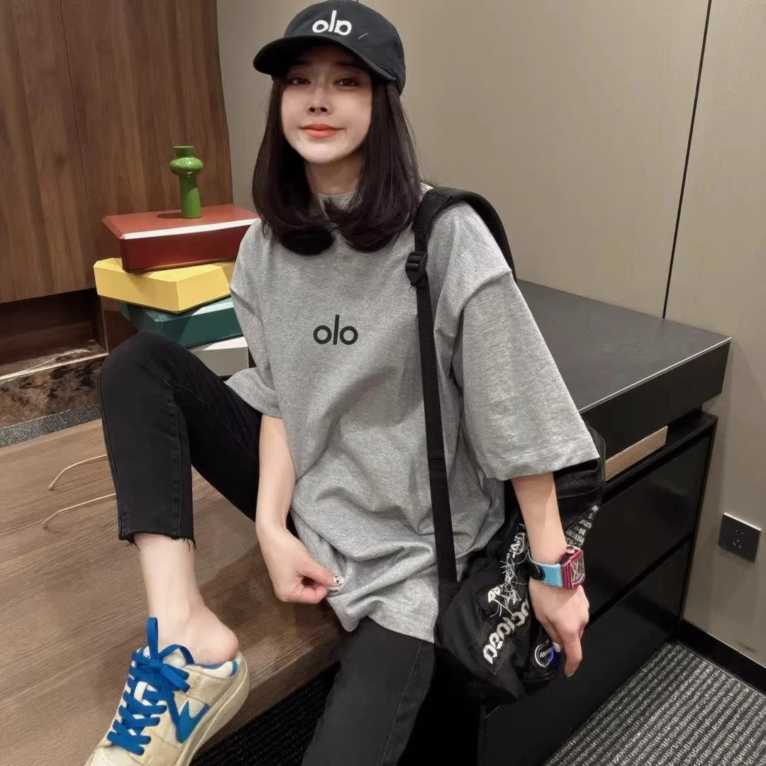 灰色中长短袖大码t恤女夏季2025新款休闲气质慵懒风宽松情侣上衣