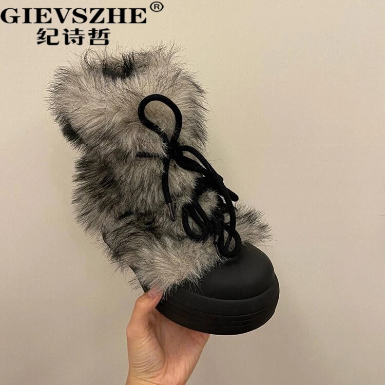 纪诗哲复古大头靴女款2025新款时髦流行保暖抗寒厚底百搭雪地靴
