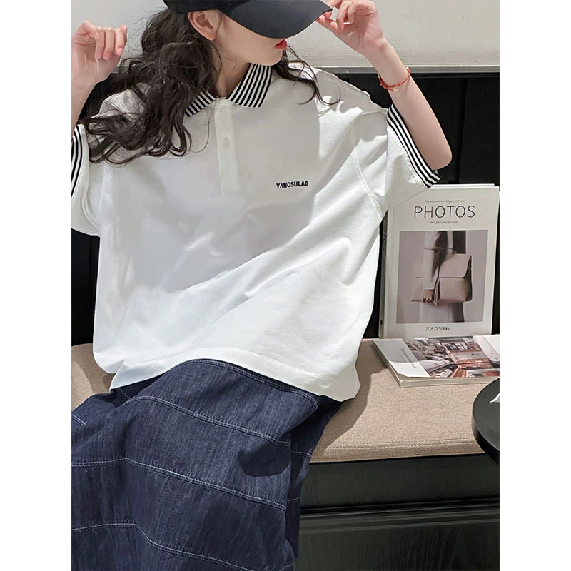 K28660学院风女童格纹polo衫短袖T恤儿童夏装休闲上衣2025新款潮t