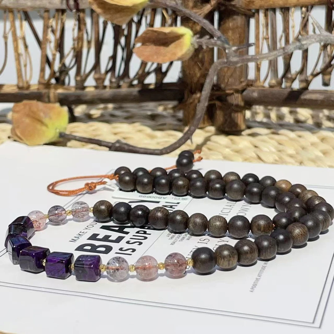 沉水白奇楠0.6夹层皇家紫项链/18k/40cm（绯羽）ABQ5506