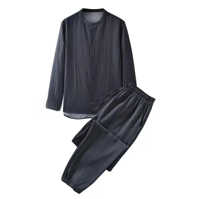 【女士全棉】立领双层纱长裤长袖百搭家居服纯色男女款秋冬休闲套装