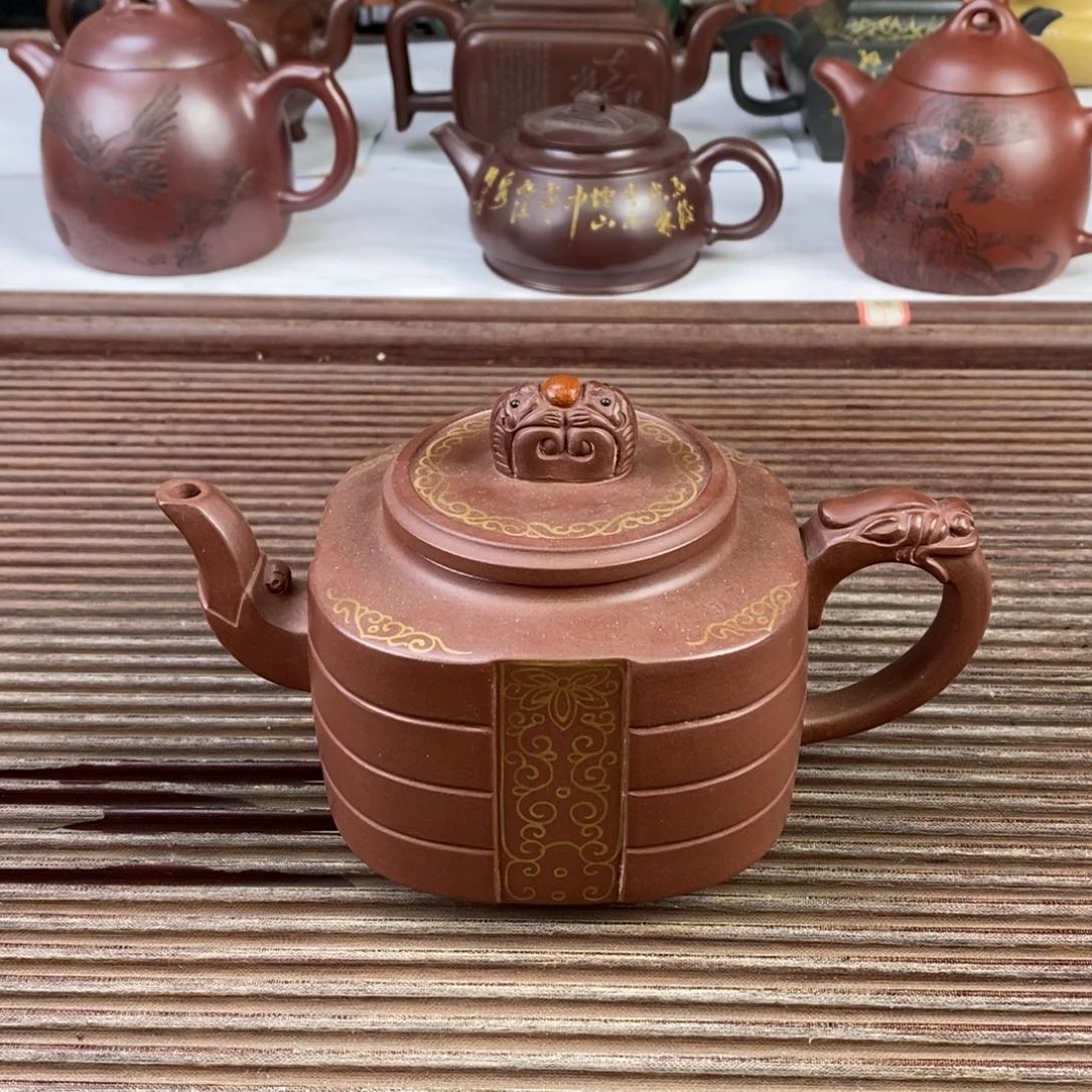 紫砂茶壶白10 双龙戏珠