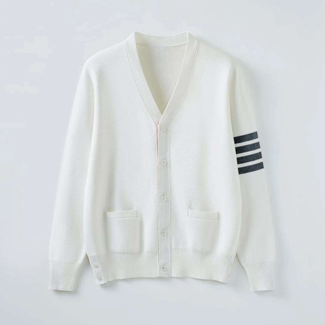 皇家保罗男士长袖商务休闲V领开衫宽松经典四道杠品牌外套BL005