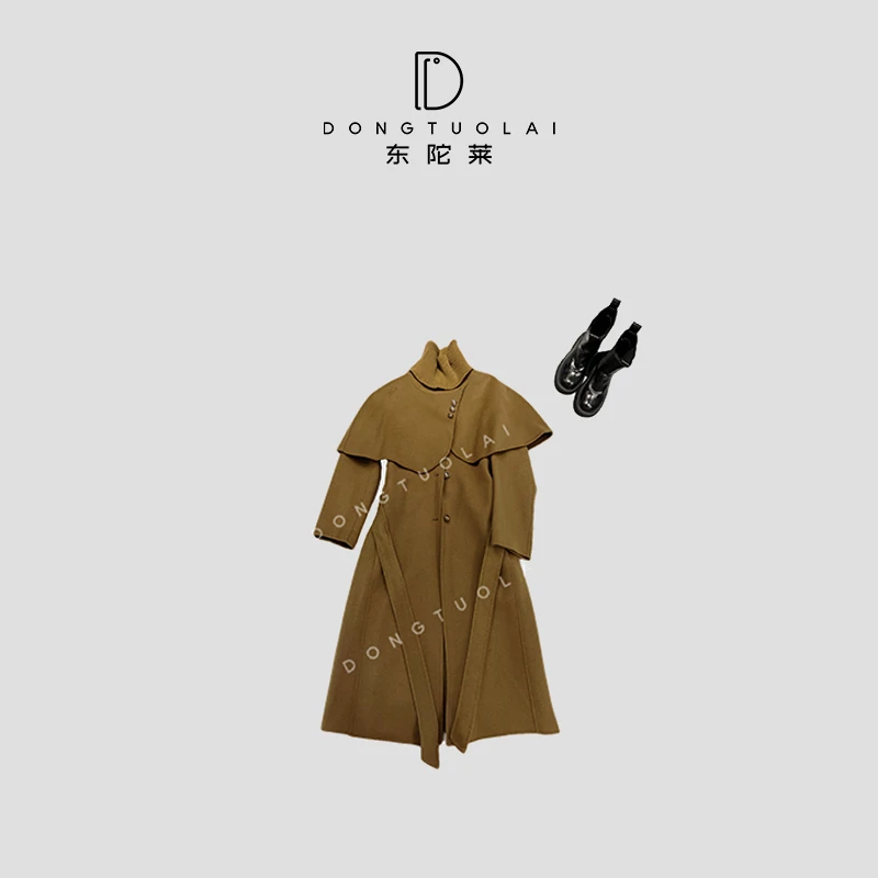 《F049》大衣气质时尚休闲女士设计师中长款设计师翻领秋冬