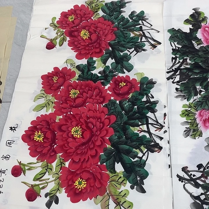 国画国画作品书法作品原稿四尺横幅大红