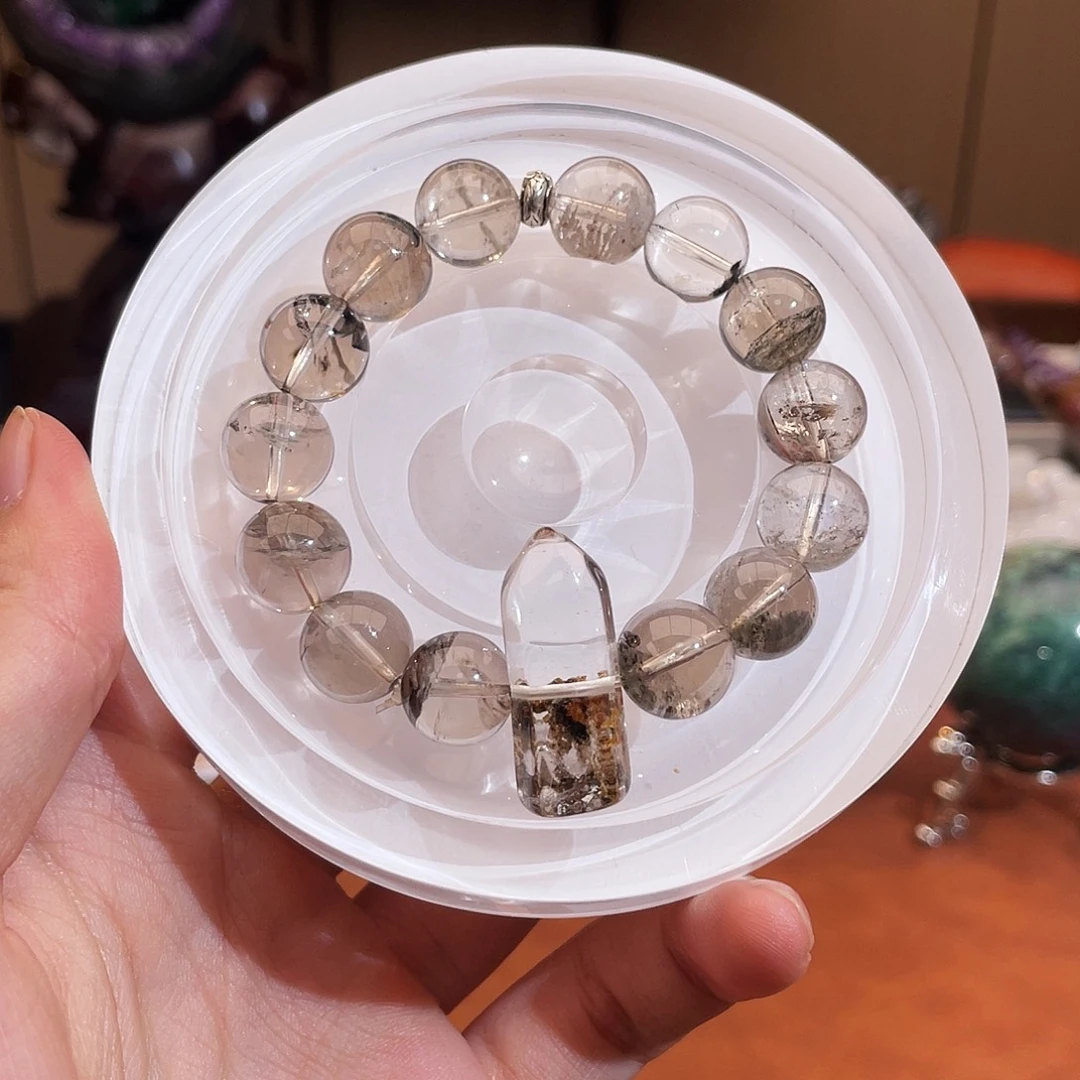 水晶未镶嵌手链茶体幽灵12m