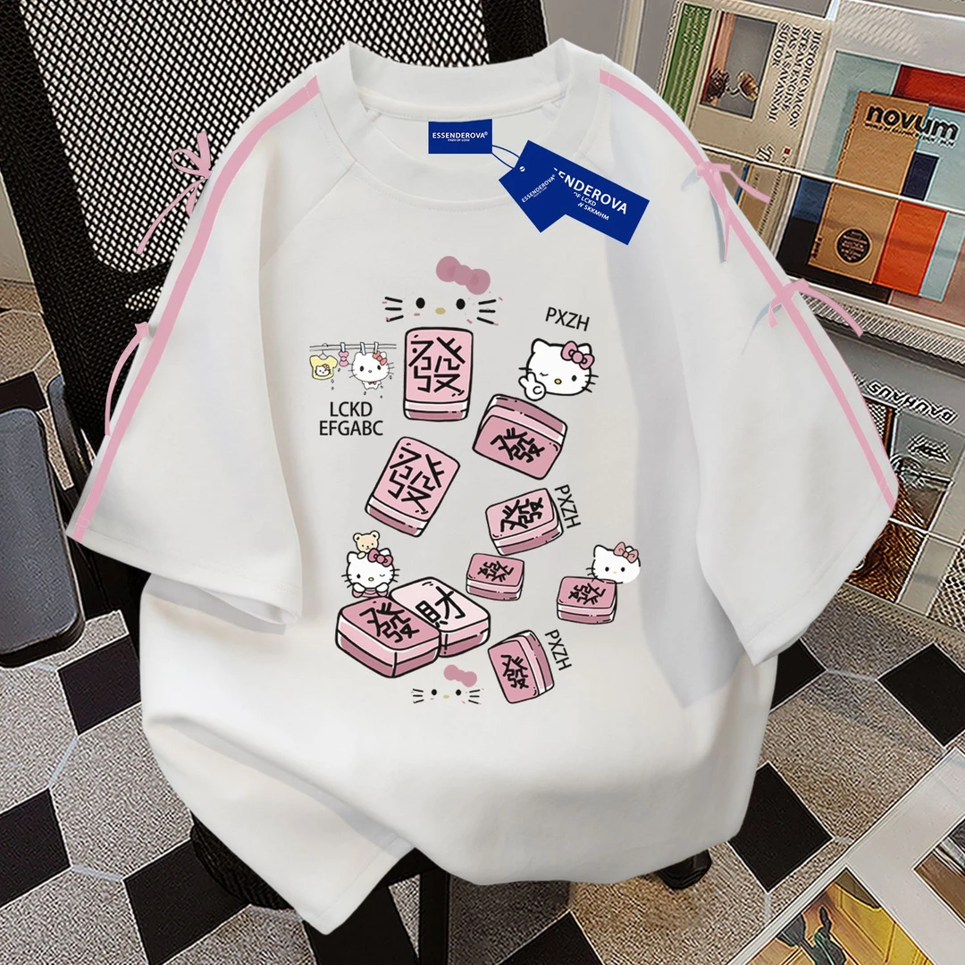 100%纯棉HelloKitty印花短袖t恤女2025夏季新款宽松休闲韩版上衣