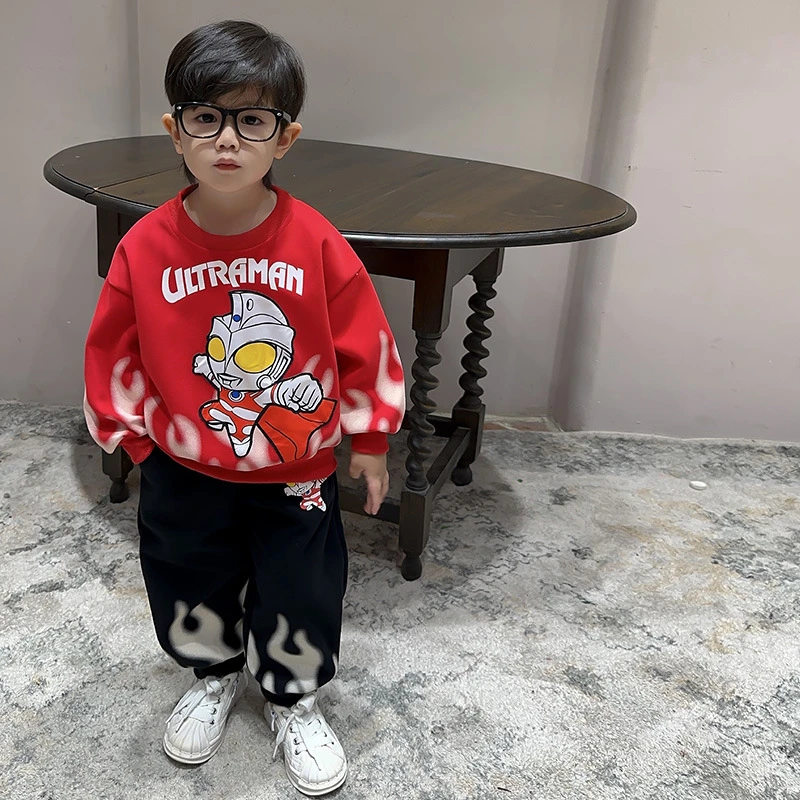 奥特曼衣服洋气男童两件套装卡通儿童秋冬季加绒保暖宝宝潮酷童装