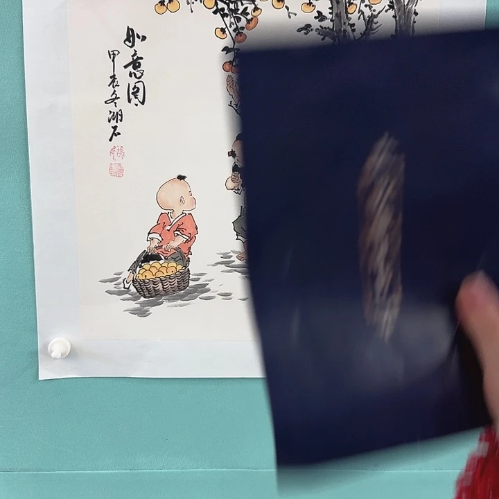 国画湖石人物两平尺国画