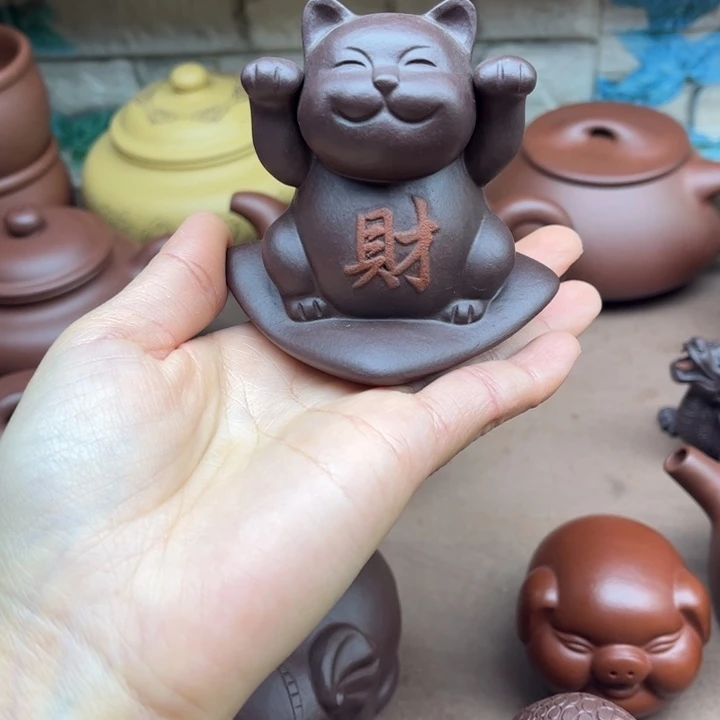 泥塑浮*紫砂茶宠摆件