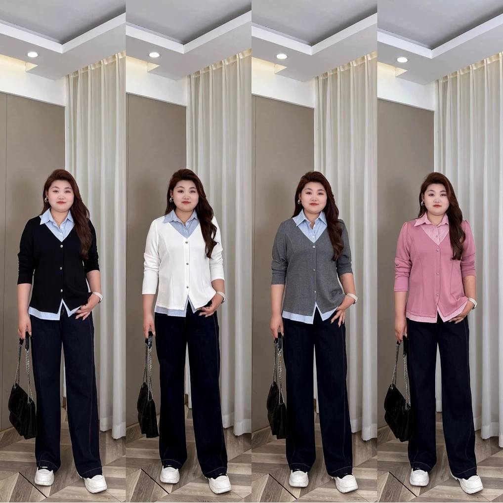 【现货仅上衣】PMM81678 早春新款时尚百搭假两件休闲长袖显瘦T恤